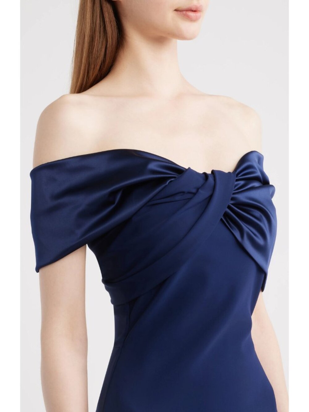🆕CHIARA BONI Vezia Off Shoulder Gown Dress 8 Navy Blue - Picture 4 of 15
